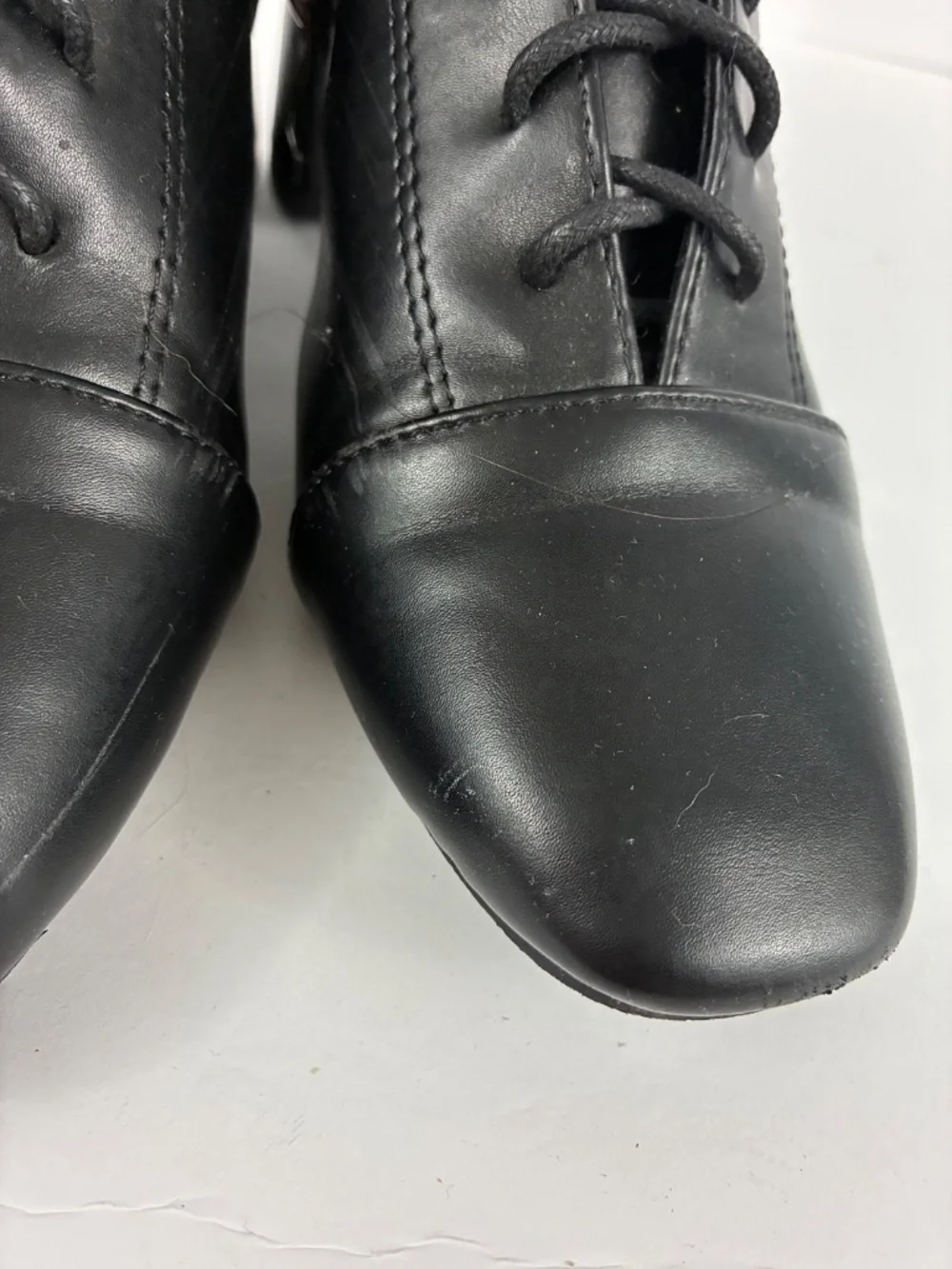 Witchy Lace-up Witch Boots Black Square Toe Fitted Ankle Smooth Vegan Leather